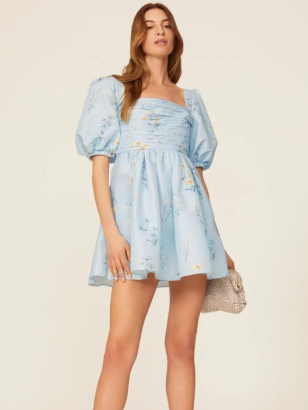 Self Portrait Taffeta Babydoll Dress Blue and Yellow Flowers Size 6